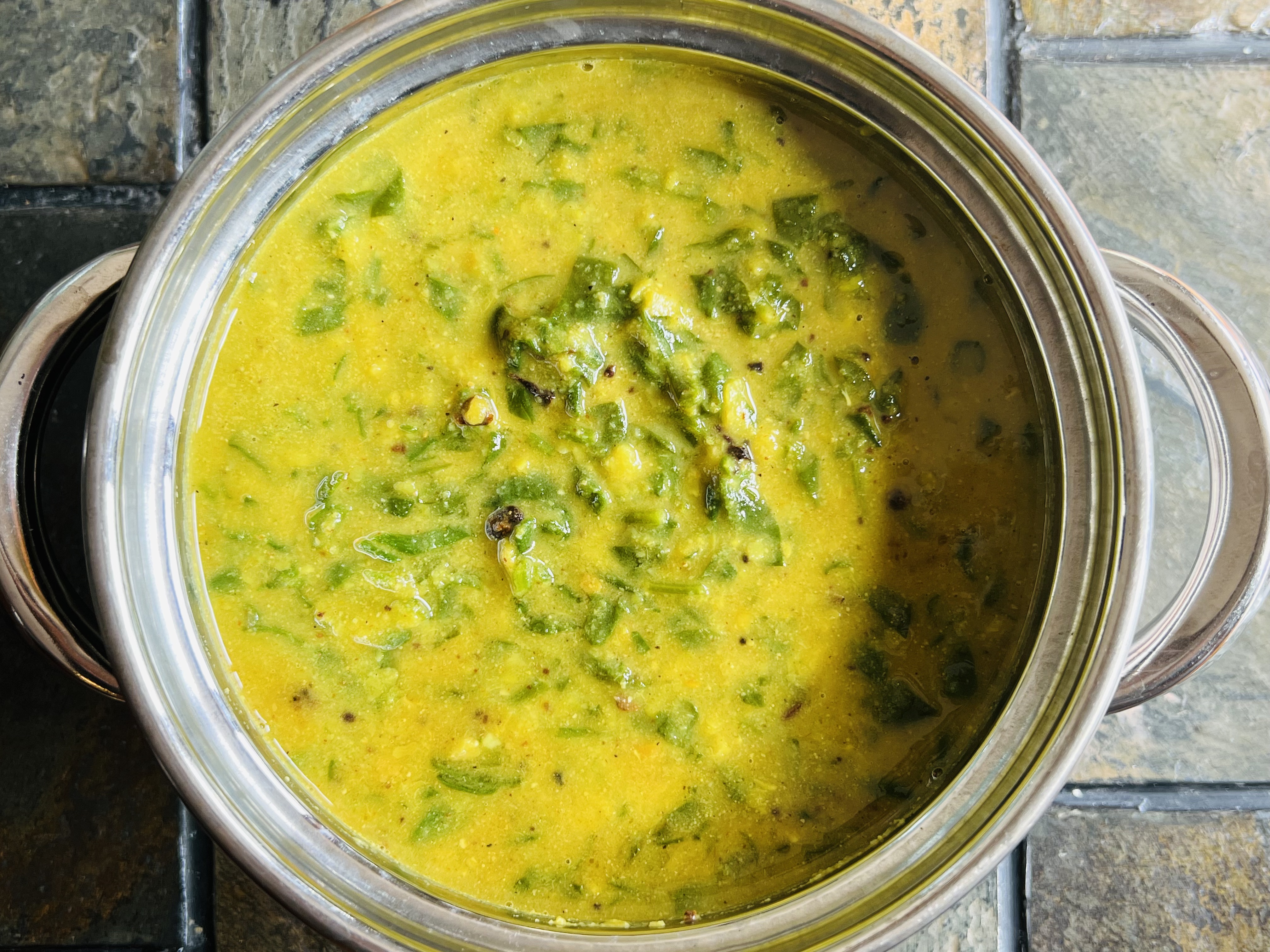 Keerai Porichakuzhambu (Spinach Dal/Curry)